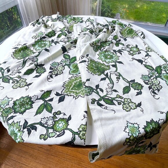 Vintage 60s pleated curtains, green white floral, MCM Fiberglass, pair panels - Picture 5 of 10
